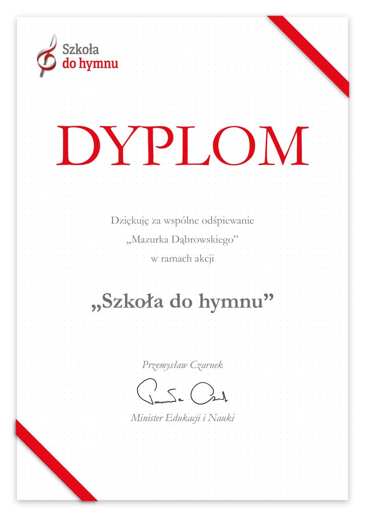 Dyplom dla naszej Szkoły #SzkołaDoHymnu.