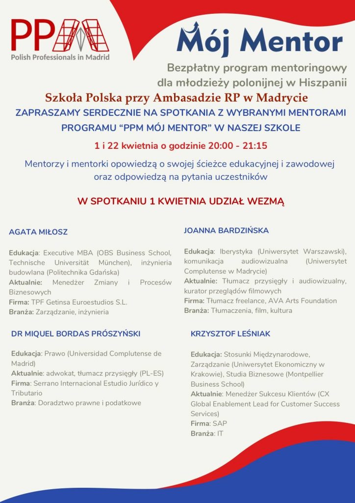 Zapraszamy na spotkania w ramach Programu ,,Mój Mentor”