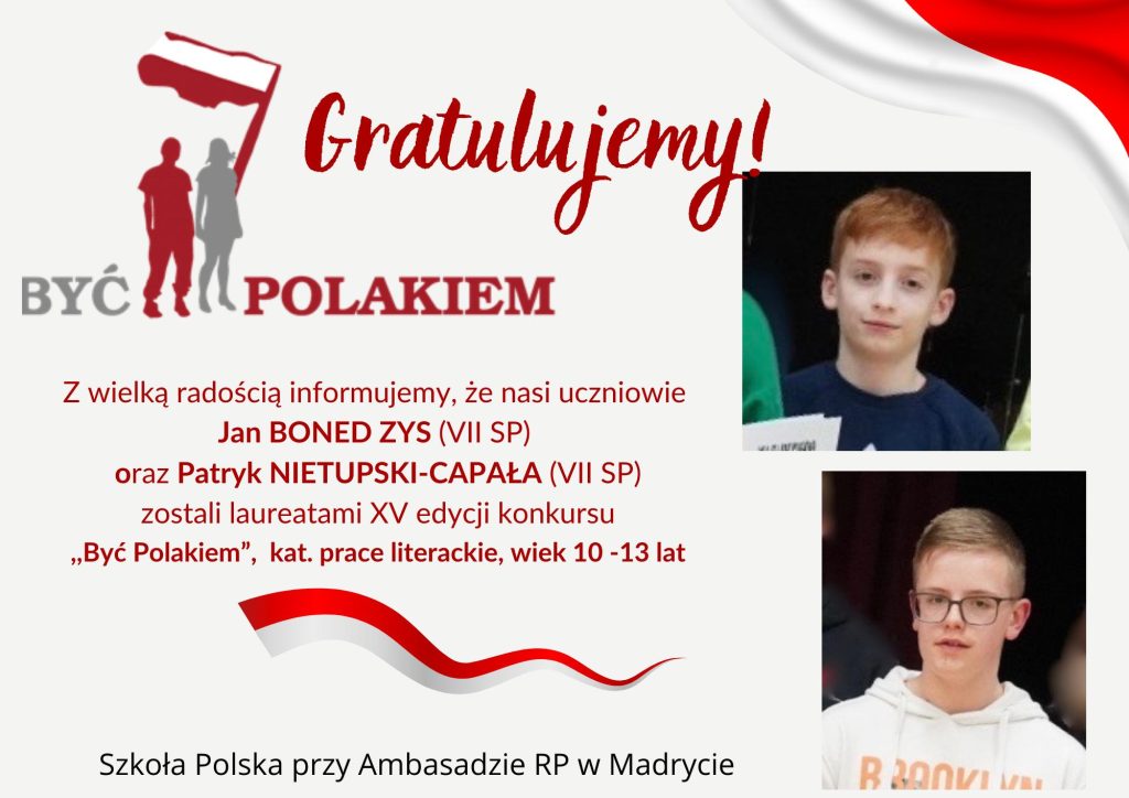 Janek i Patryk – laureatami XV edycji konkursu ,,Być Polakiem”
